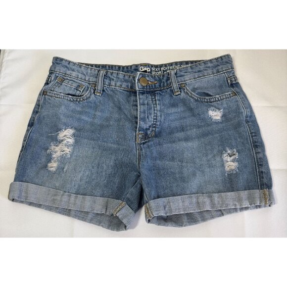 GAP Womens Sexy Boyfriend Jean Shorts Size 0 Distressed Folded Hem Mid Rise - Picture 1 of 9